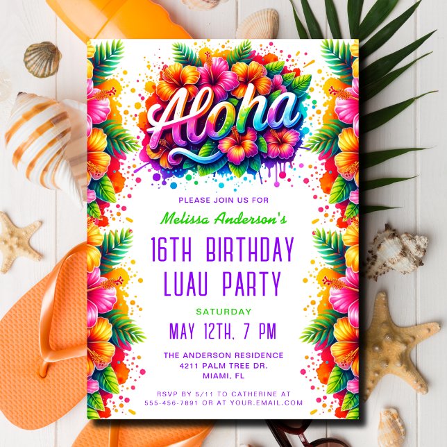 Invitation Amusement tropical Aloha Anniversaire Luau (Créateur téléchargé)