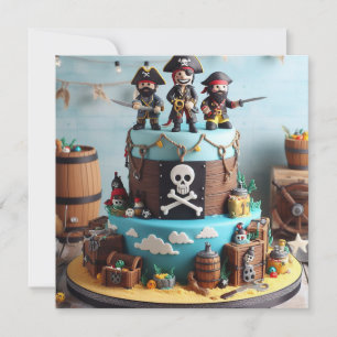 INVITATION AMUSER TROIS PIRATES THÈME GÂTEAU D'ANNIVERSAIRE