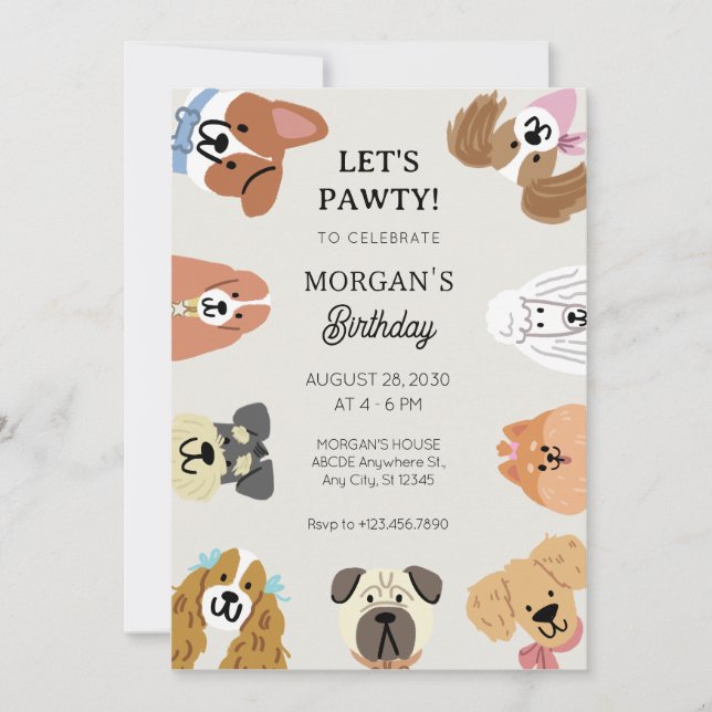 Invitation Amusez toutes sortes de chiens tête anniversaire (Devant)