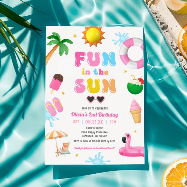 Invitation Amusez-Vous À La Fête Du Soleil Pool Fille Anniver (Créateur téléchargé)