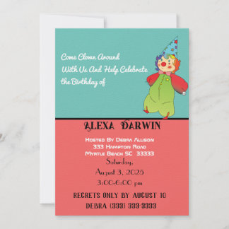 Invitation Amusez-vous avec Alexa Darwin, clown !