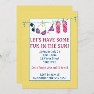 Invitation Amusez-Vous Dans Le Soleil Pool Fête Anniversaire