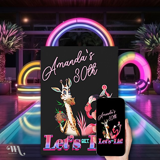 Invitation Amusons-nous un cocktail de Neon Lit Anniversaire (Créateur téléchargé)