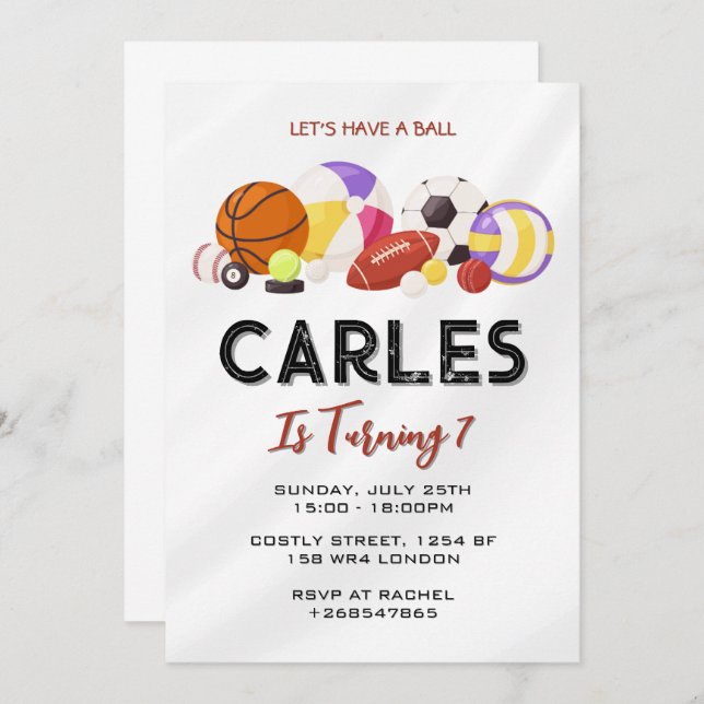 Invitation Amusons un Ball Sports Anniversaire pour les enfan (Devant / Derrière)
