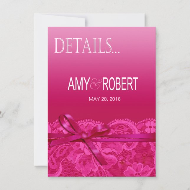 Invitation Amy Bows Ruban et détails en dentelle fuchsia (Devant)