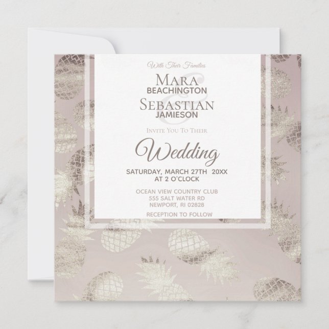 Invitation *~* Ananas Dusty Rose Gold Elegant tendance Invit (Devant)