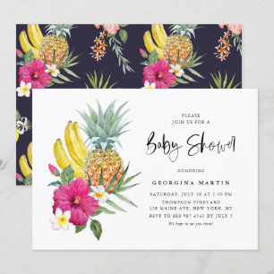 Invitation Ananas et Hibiscus Baby shower tropical