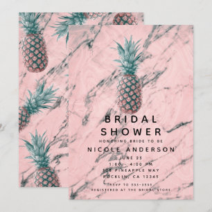 Invitation Ananas & Fête des mariées rose en marbre