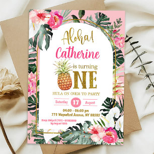 Invitation Ananas Floral Tropical Aloha Premier Anniversaire
