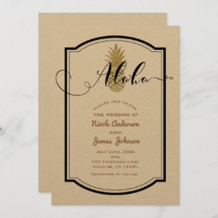 Invitation Ananas Gold et Ananas rustique Noir Tropical