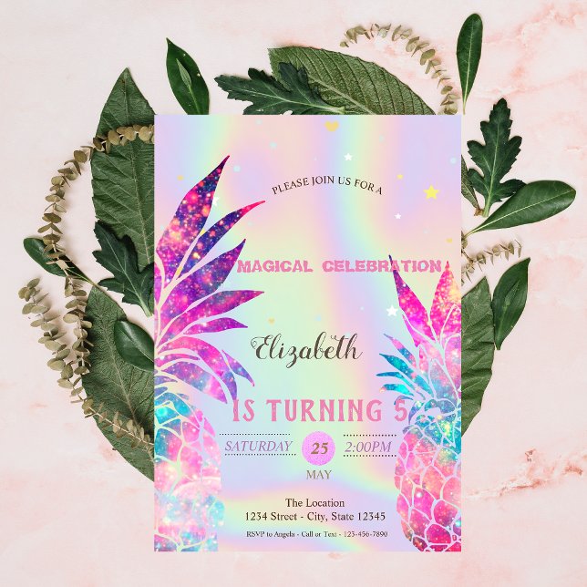 Invitation Ananas holographique élégant (Créateur téléchargé)