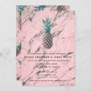 Invitation Ananas & marbre rose bracelet Mariage moderne chic