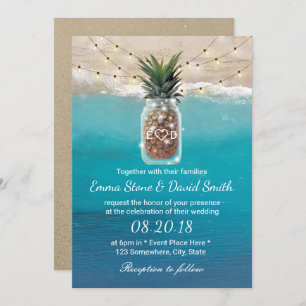 Invitation Ananas Mason Jar String Lights Beach Wedding