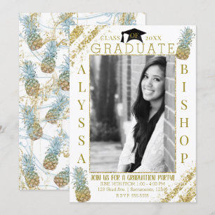 Invitation Ananas Paillettes Or Photo Remise de diplôme Diplô