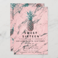 Ananas Pink Marble Swirl Moderne Sweet 16 Party