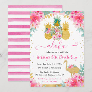 Invitation Ananas rose et or et Anniversaire de enfant Flaman