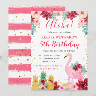 Invitation Ananas roses et dorés et anniversaire enfant flama