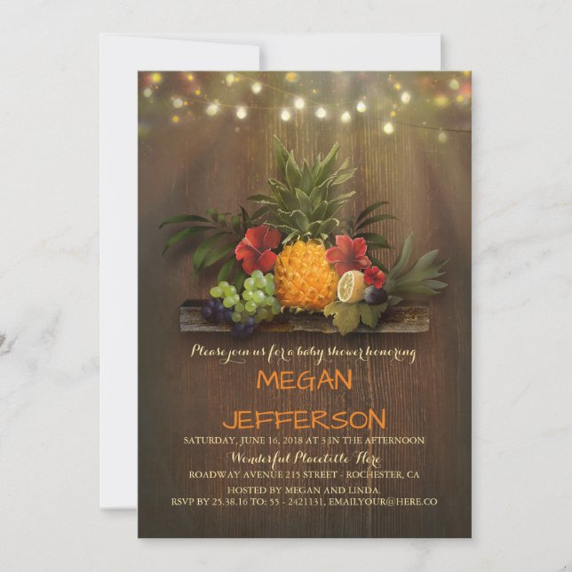 Invitation Ananas Tropical Beach Lights Luau Baby shower (Devant)