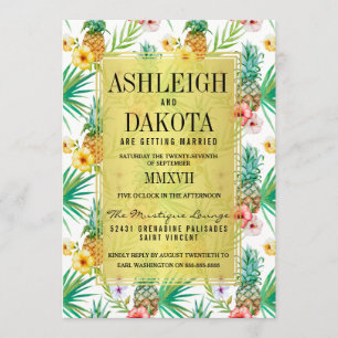 Invitation Ananas tropical et Hibiscus Destination Mariage