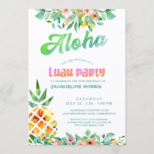 Invitation Ananas tropical Floral Luau 30e anniversaire
