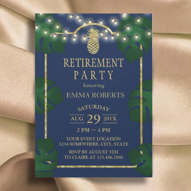 Invitation Ananas Tropical Marine & Gold Luau Retraite (Créateur téléchargé)