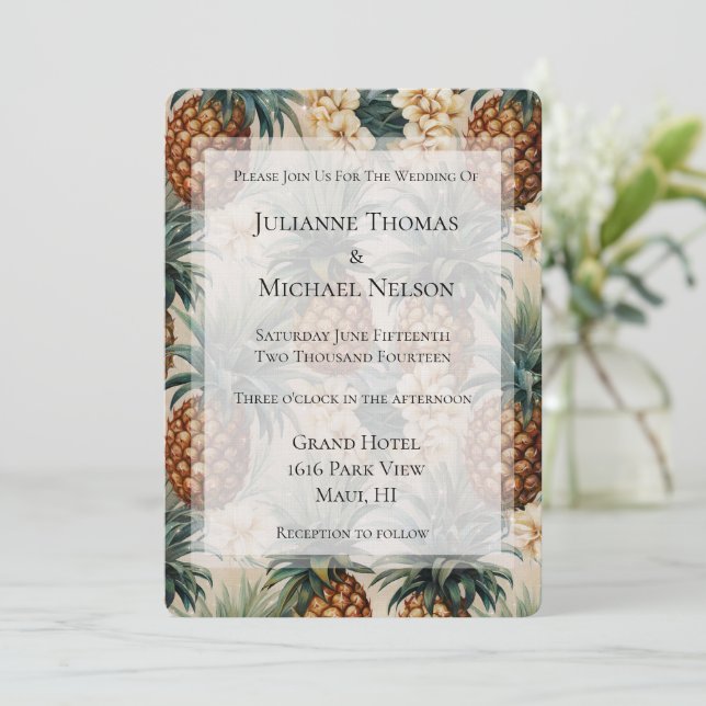 Invitation Ananas tropicaux Floral Romantique Mariage (Debout devant)