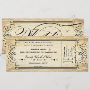 Invitation Ancien Billet de Papier Flourir Typographie Mariag