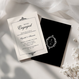 Invitation Ancien Crest Noir Crème Nous sommes Engagés Fête