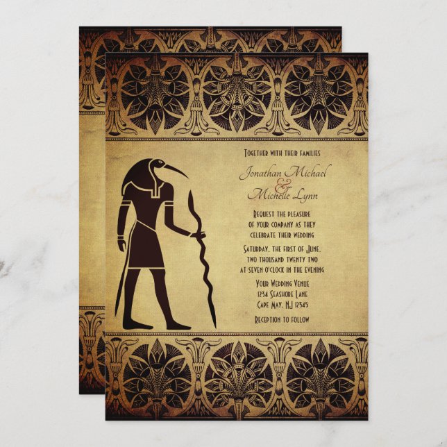 Invitation Ancien Dieu égyptien Thoth, Quill et Mariage d'enc (Devant / Derrière)