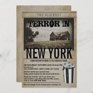 Invitation Ancien journal, parti Haunted Barn Halloween