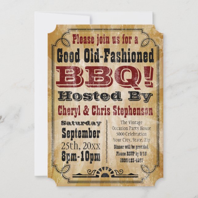Invitation Ancien parti rustique rustique barbecue barbecue (Devant)