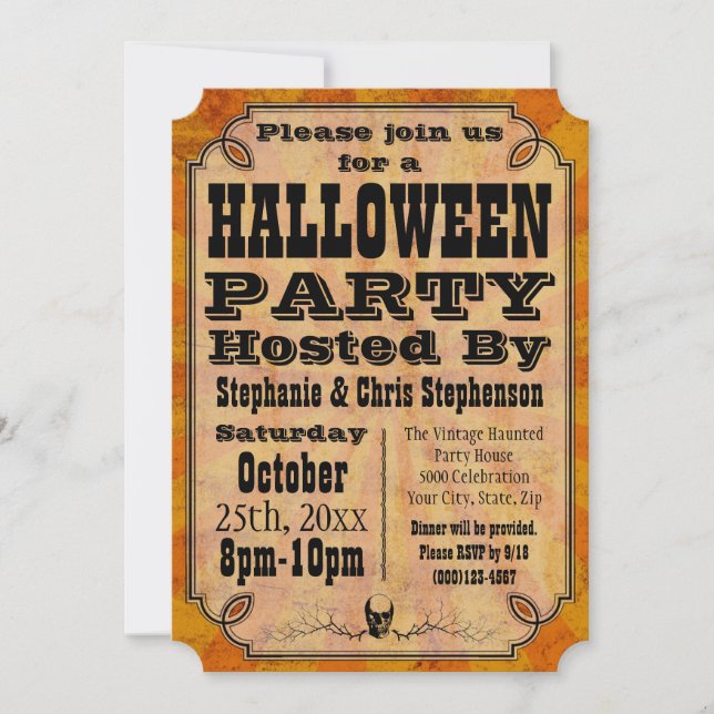 Invitation Ancien parti Vintage d'Halloween (Devant)