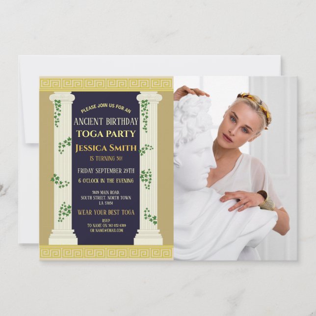 Invitation Ancien Roman Toga Anniversaire Party Ivy Photo (Devant)