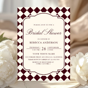 Invitation Ancienne Argent Ivory Bourgogne Damier Enterrement