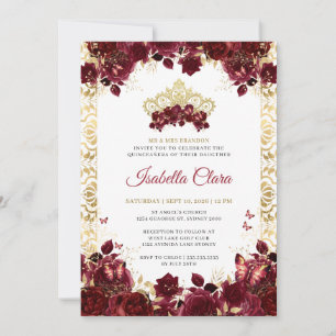 Invitation Ancienne Bourgogne Florale Arc Or Quinceanera