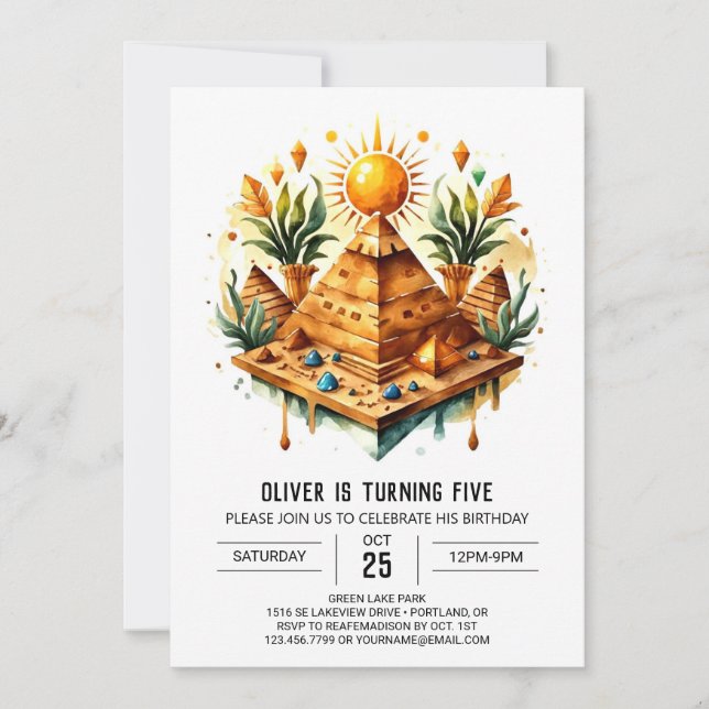 Invitation Ancienne Egypte Chic Elegant Pyramides Anniversair (Devant)