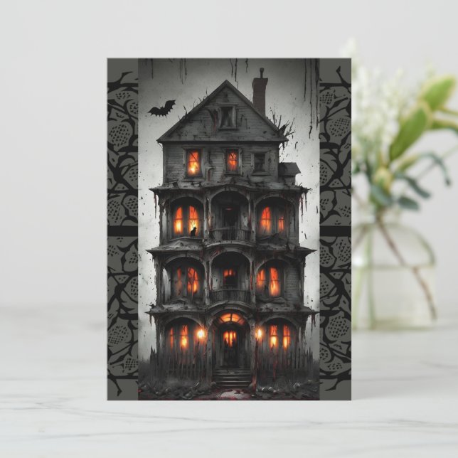Invitation Ancienne Maison Éffrayante Halloween Fête Invitati (Debout devant)
