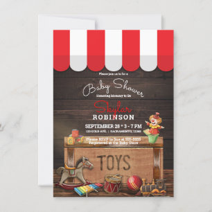 Invitation Anciens Jouets Vintage Coffre à Jouets en Bois Cad