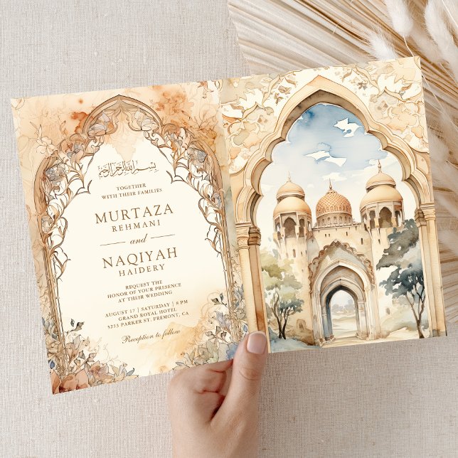 Invitation Ancient Arabian Palace Arch QR Code Muslim Wedding (Créateur téléchargé)