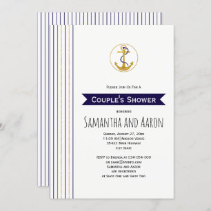 Invitation Ancrage doré moderne rayures wedding shower nautiq
