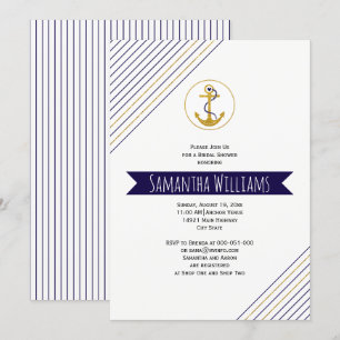 Invitation Ancrage or rayures nautique mariage douche nuptial