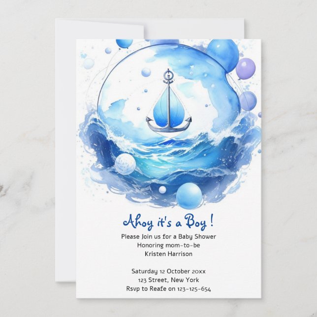 Invitation Ancre Ahoy Nautical Shower Baby shower garçon (Devant)