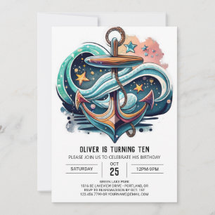 Invitation Ancre aquarelle Anniversaire