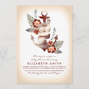 Invitation Ancre Beach Baby shower tropical nautique