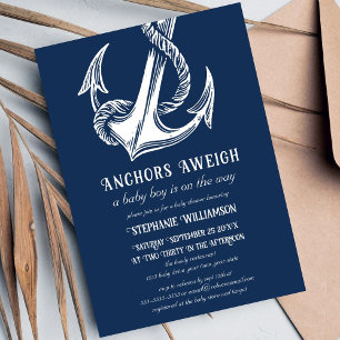 Invitation Ancre blanche nautique sur le Baby shower de la ma