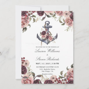 Invitation Ancre Blanche Rose Purple Personnalisée Et Cadre F