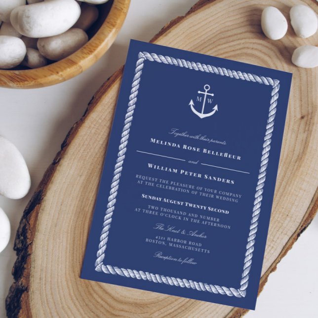 Invitation Ancre bleu marine Mariage de monogramme (Créateur téléchargé)