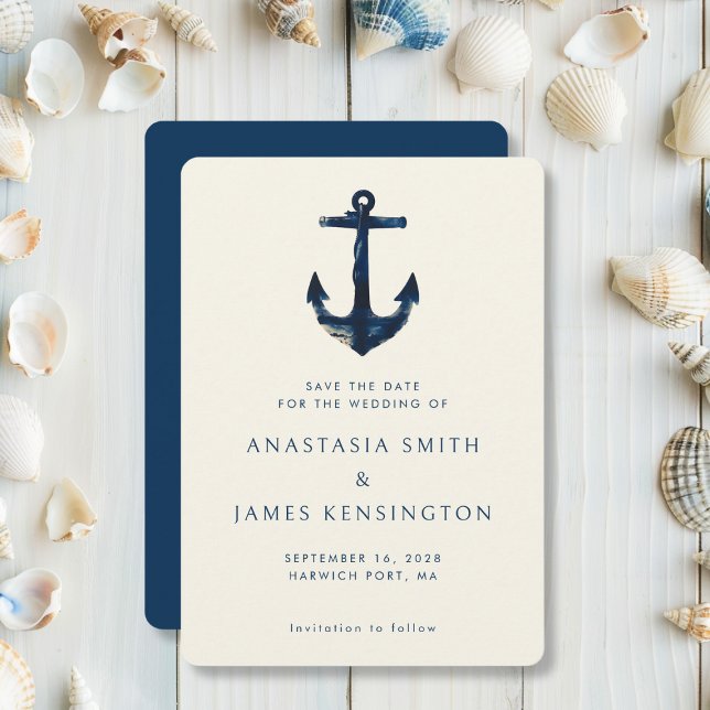Invitation Ancre Bleu Nautique Design moderne Mariage Océan (Créateur téléchargé)