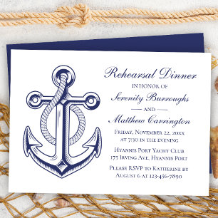 Invitation Ancre Bleu Nautique Mariage Dîner de répétition
