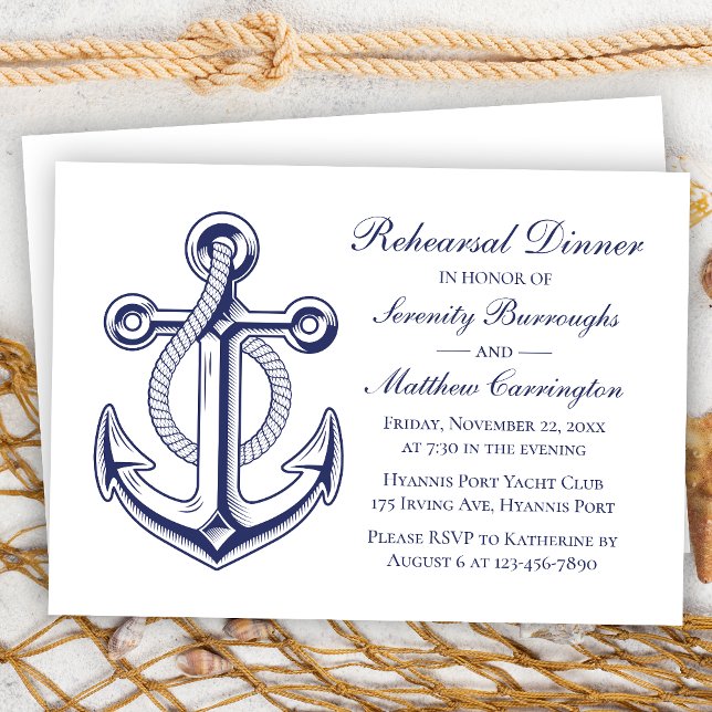 Invitation Ancre Bleu Nautique Mariage Dîner de répétition (Créateur téléchargé)